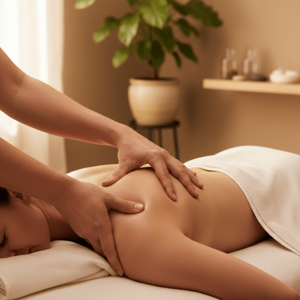 Professional massage therapist working on a patient in a bright modern clinic