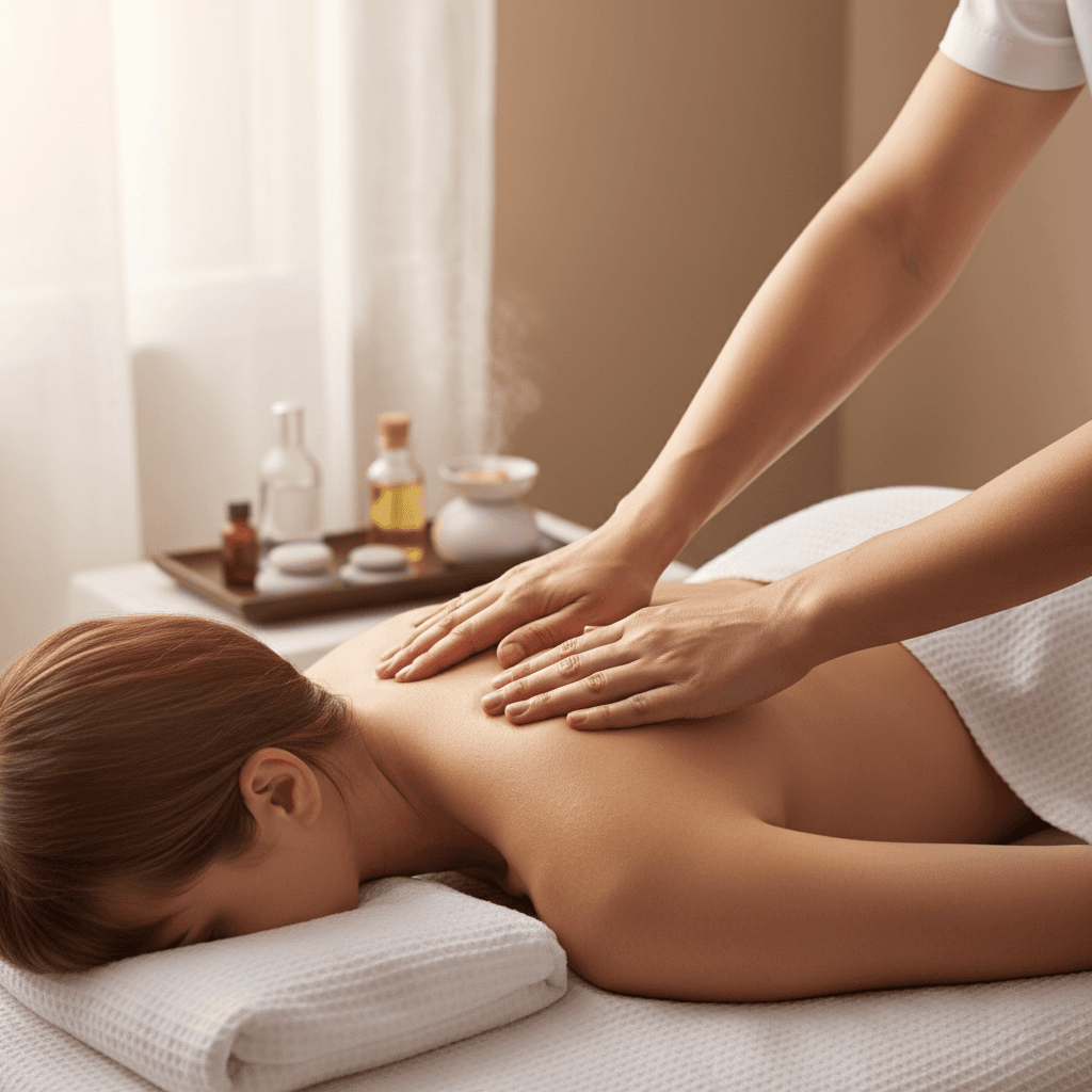 Therapist performing a manual therapy massage on a client's back